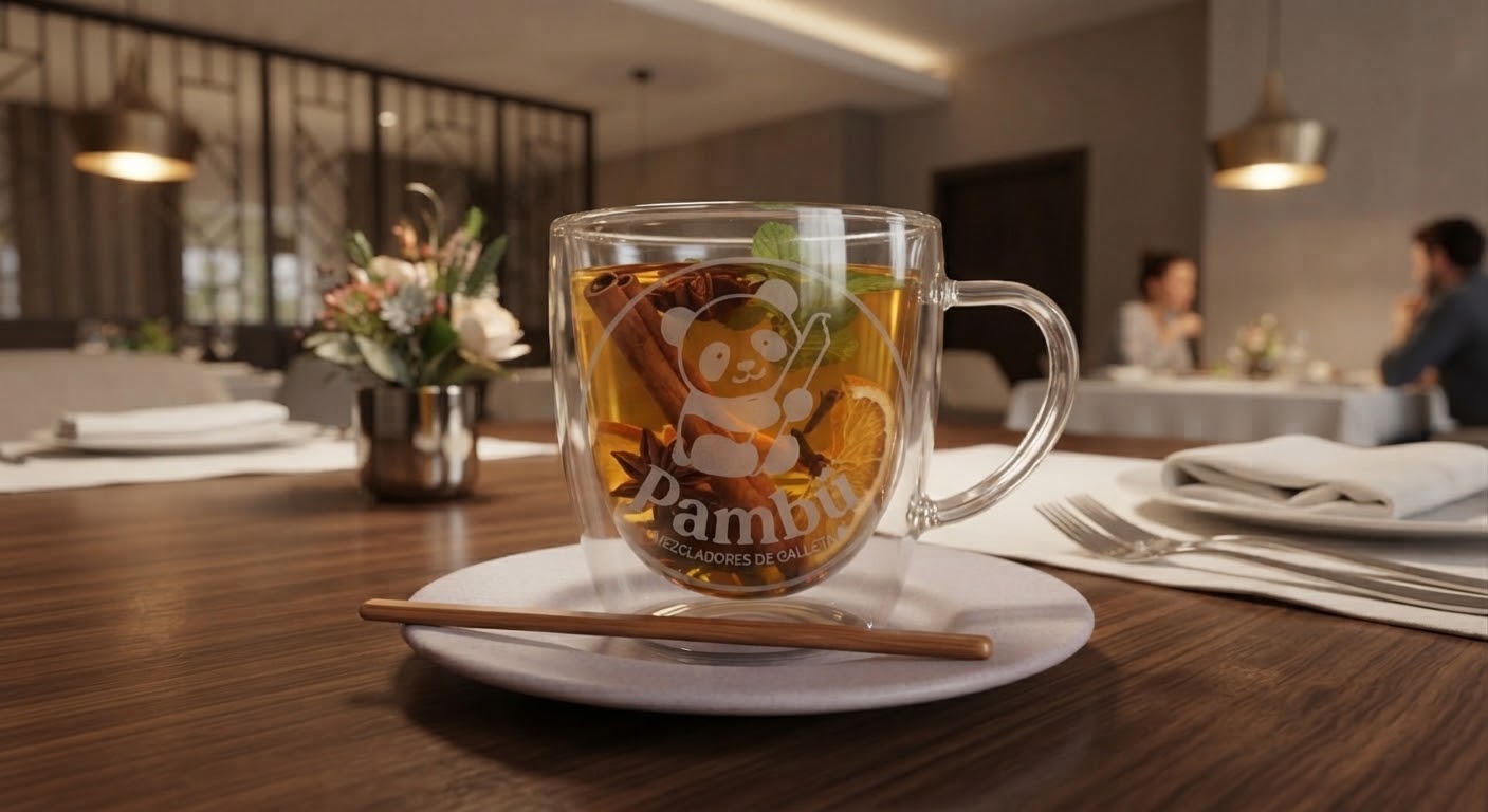 Té aromático en taza Pambú con mezclador de galleta