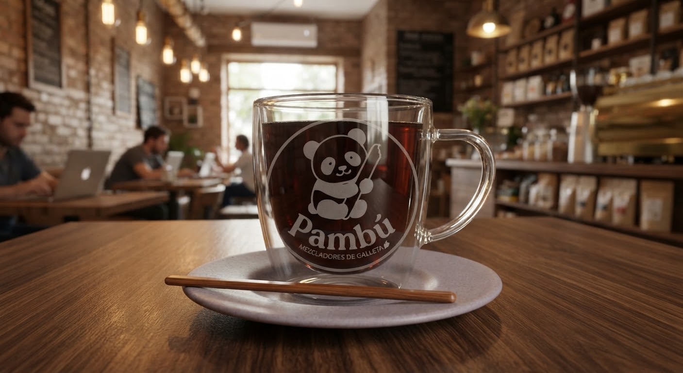 Café negro en taza Pambú en una cafetería