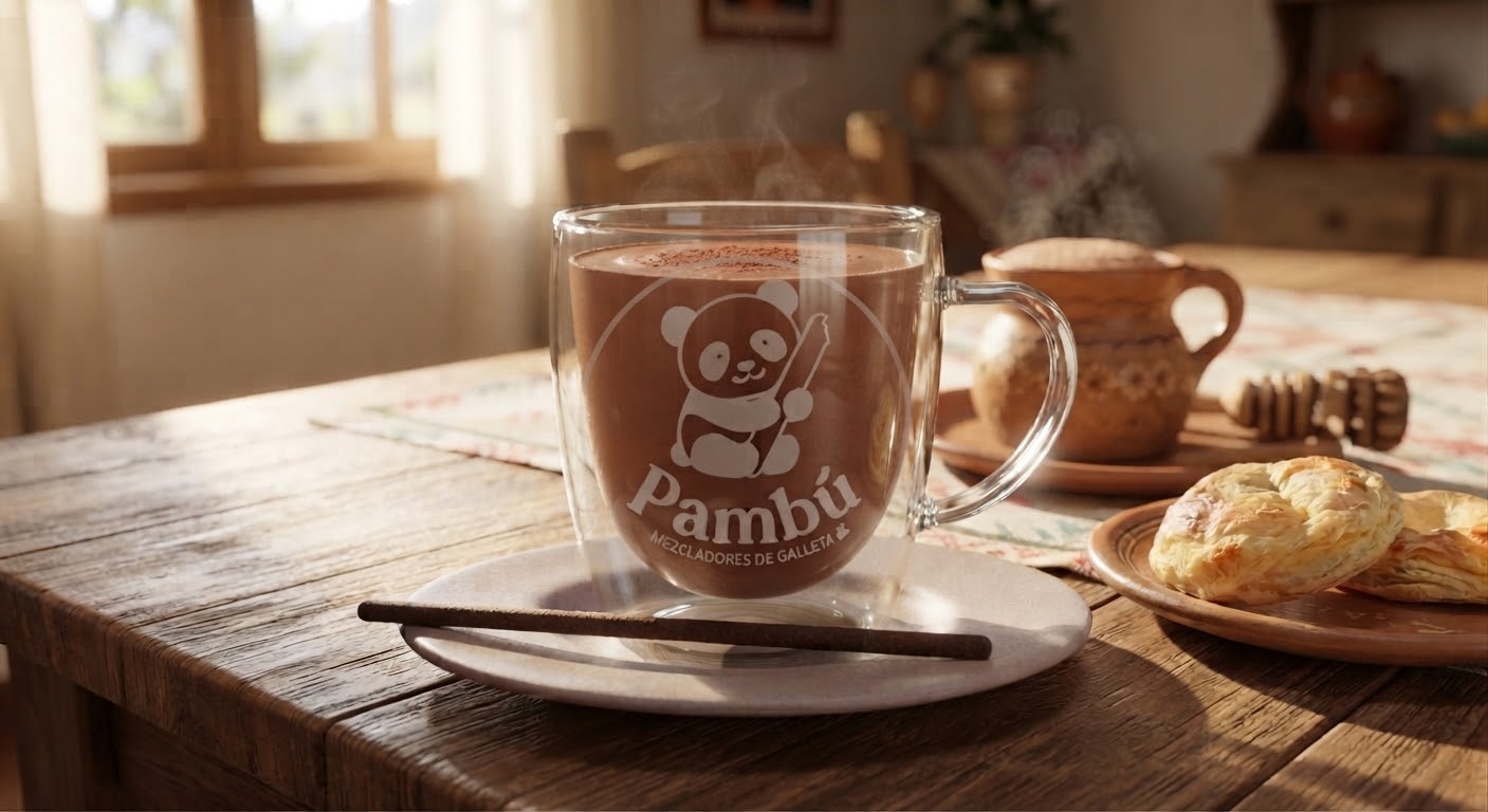 Chocolate caliente en taza Pambú con mezclador de galleta